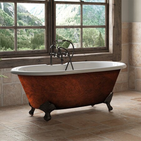 Cambridge Plumbing Cast Iron Clawfoot Bathtub 70”x30" Faux Copper  Exterior 7" Deck Mount Faucet Drillings Oil DE60-DH-ORB-CB